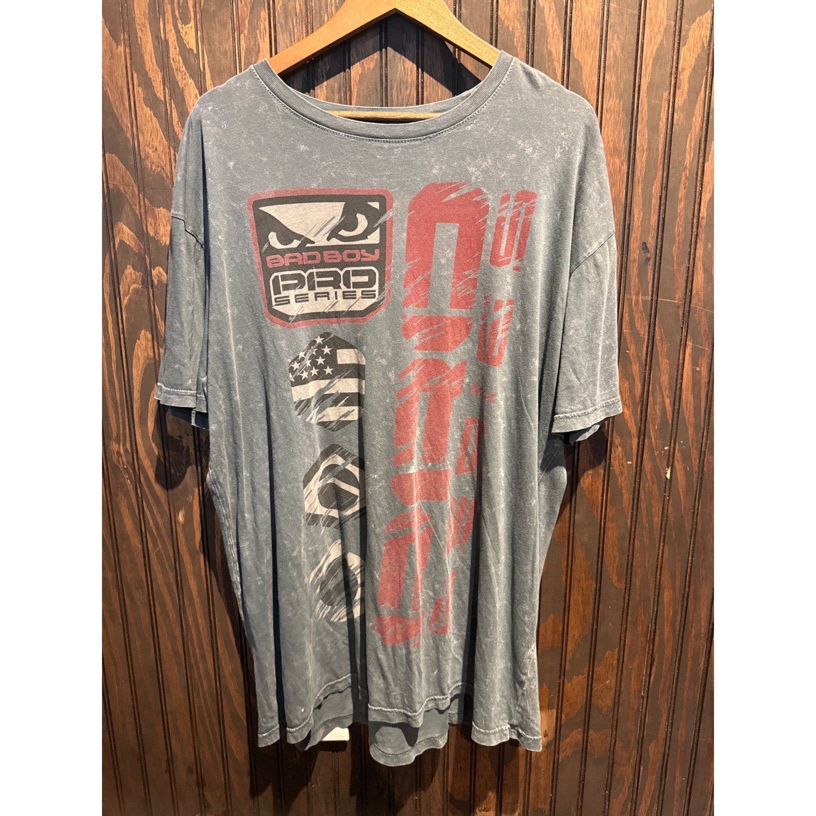 Bad Boy Pro Series MMA Graphic T-Shirt Acid Wash Charcoal Grey Mens XL