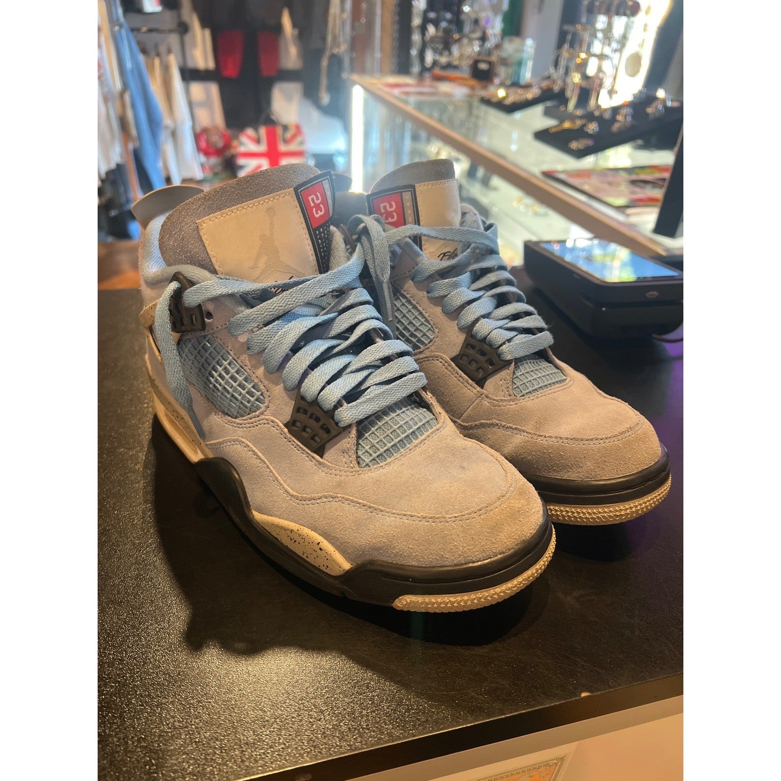 Jordan 4 Retro University Blue Mens Size 8.5 CT8527-400 UNC Tech Grey Sneakers