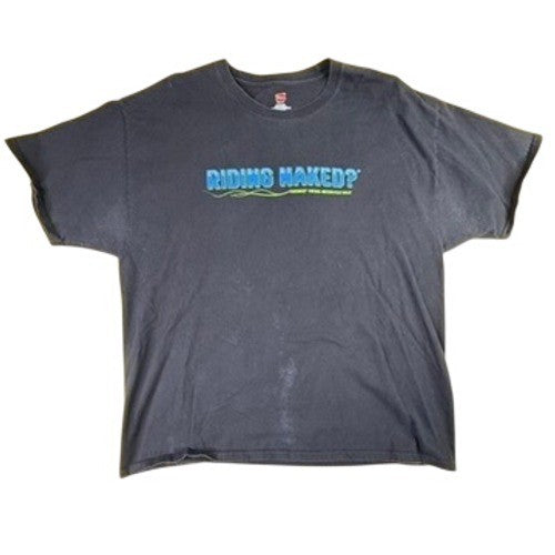 Hanes Mens XL Black Riding Naked Foremost Insurance Motorcycle Graphic T-Shirt