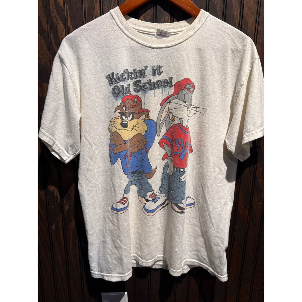 Vintage Looney Tunes Kickin It Old School Bugs Bunny Taz Graphic Tee Cream L