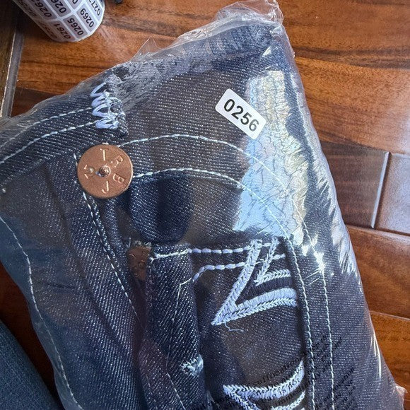 True Religion Joey Super T Indigo Blue Contrast Stitch Flare Jeans Mens 42x34