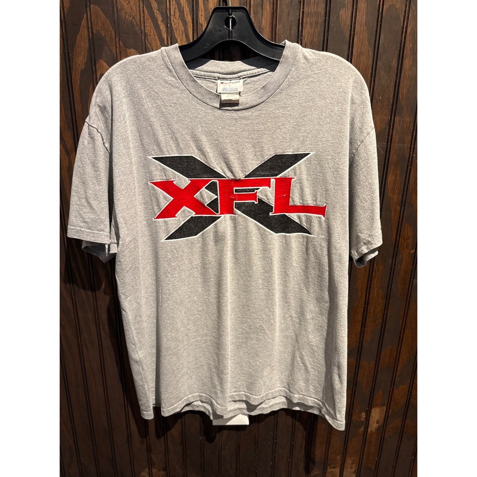 Vintage Champion XFL T-Shirt Mens Large Grey Heather 2001 Football Graphic Tee