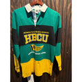Cross Colours HBCU Rugby Shirt Green Black Yellow Colorblock Long Sleeve XL