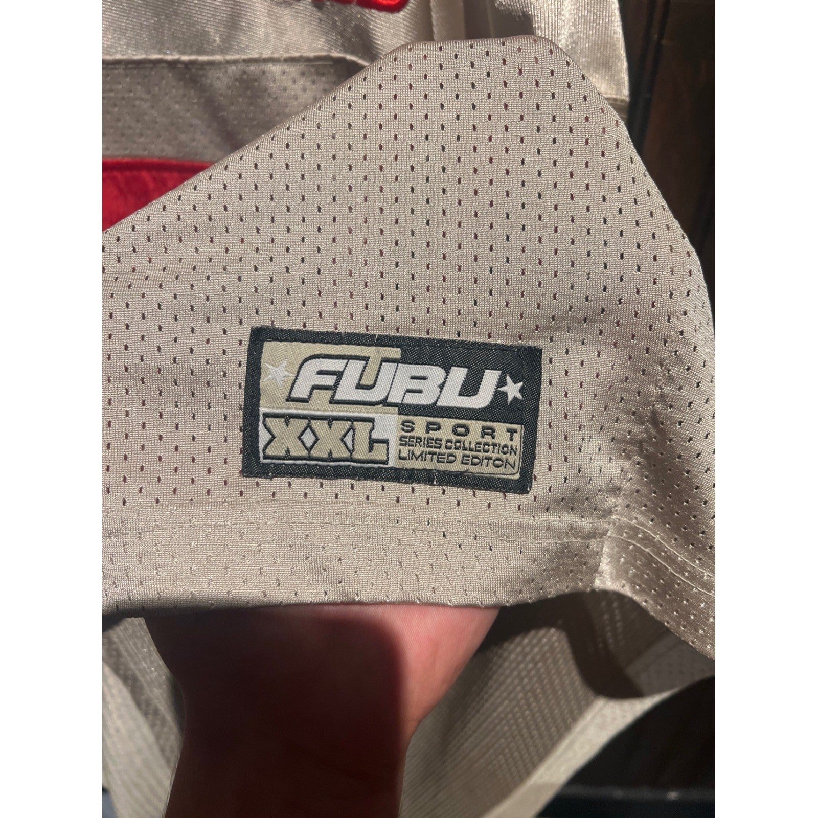 Vintage FUBU The Collection Football Jersey Gold Red Mesh Mens XXL 90s Hip Hop