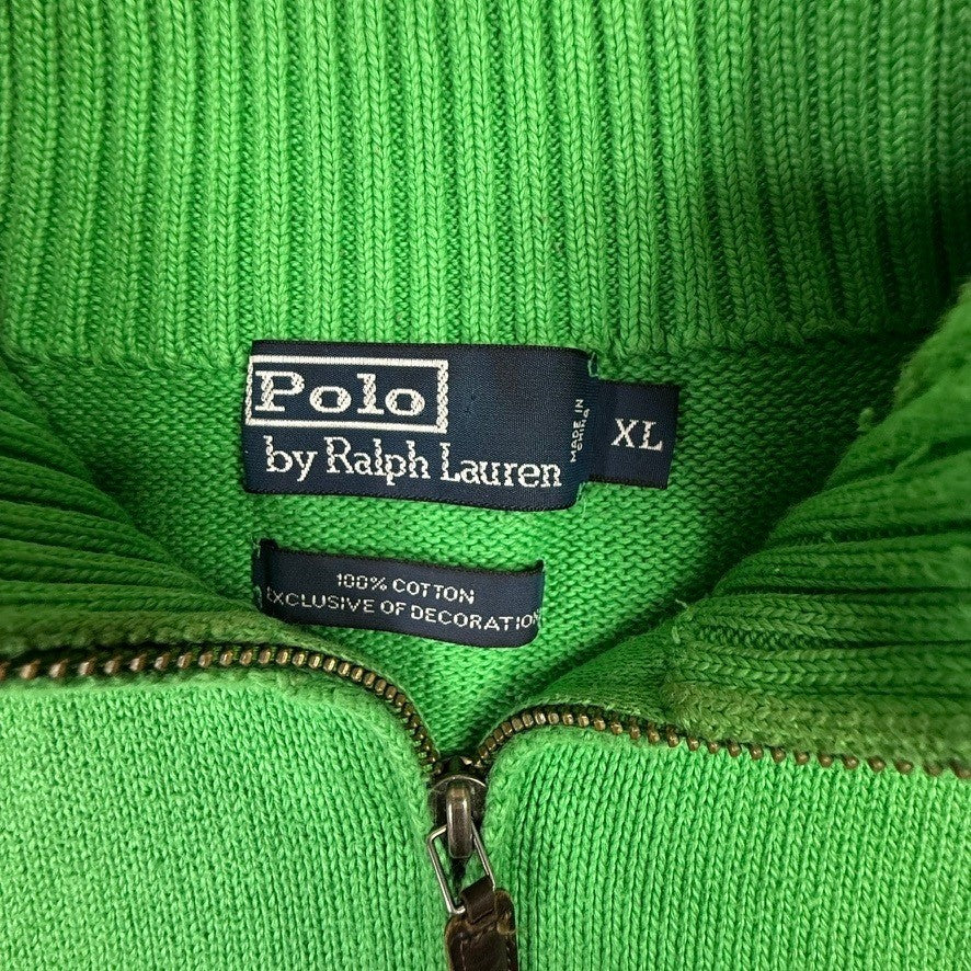 Polo Ralph Lauren Mens Green 1/4 Zip Sweater 100% Cotton Size XL