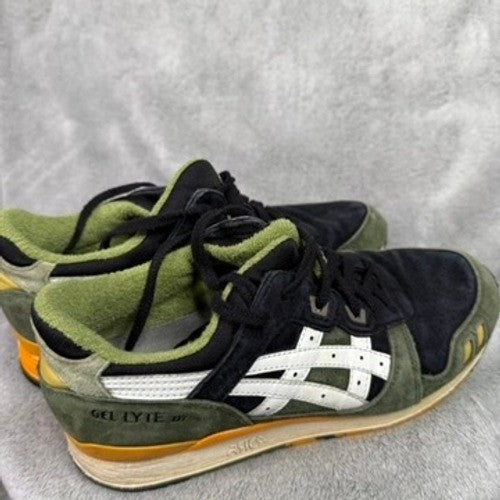 ASICS Gel Lyte III Mens Black Olive Green White Athletic Shoes Size 8.5 H53BK
