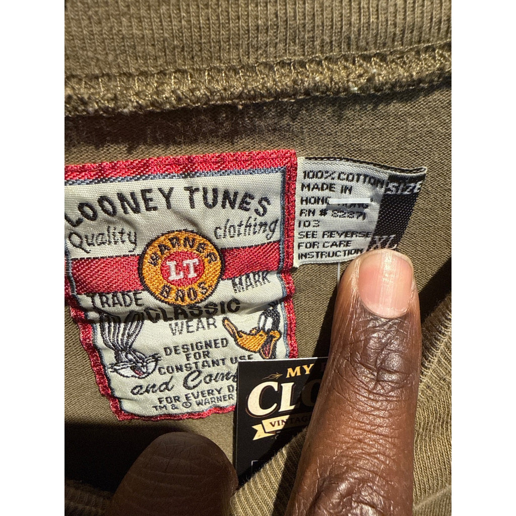 Vintage Looney Tunes Taz L.T. Boot Camp Military Graphic T-Shirt Olive Green XL