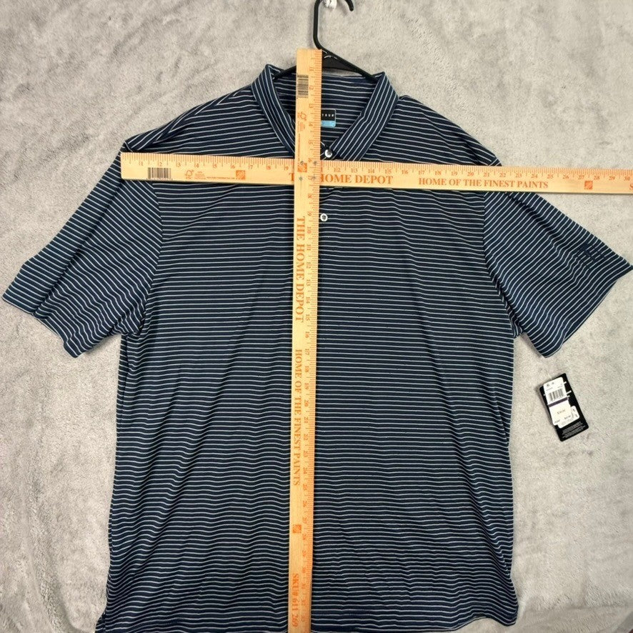 PGA TOUR Mens XXL Navy White Stripe Golf Polo Shirt Performance Dry Fit