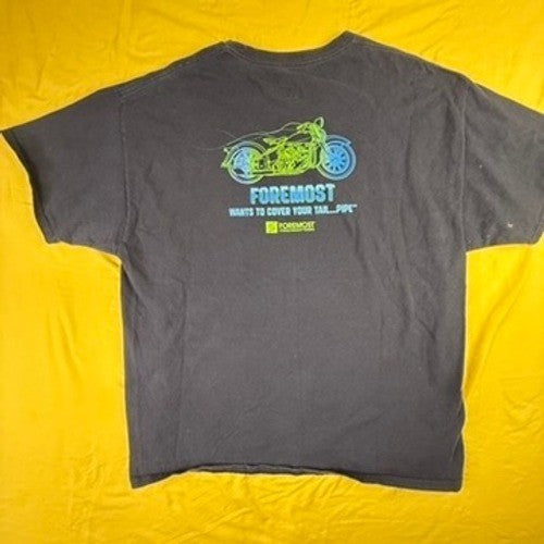 Hanes Mens XL Black Riding Naked Foremost Insurance Motorcycle Graphic T-Shirt