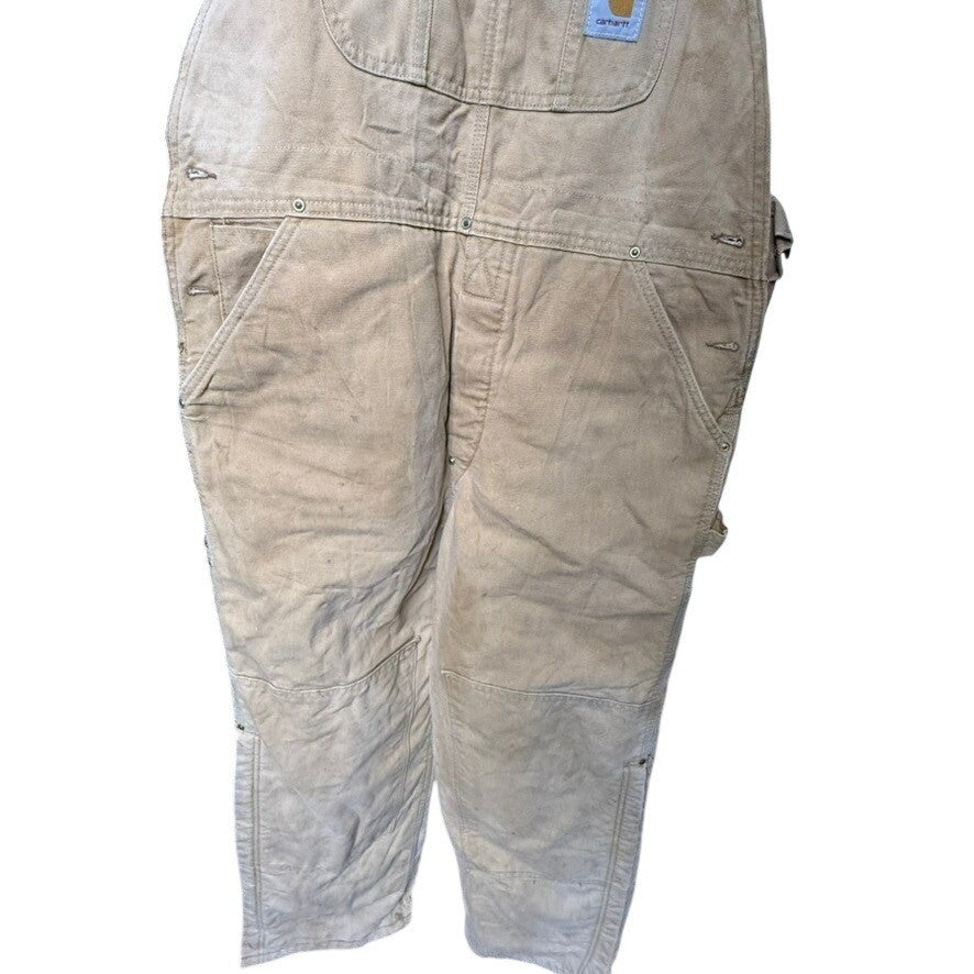 Carhartt Tan Duck Canvas Bib Overalls Workwear Dungarees Men's Size XL