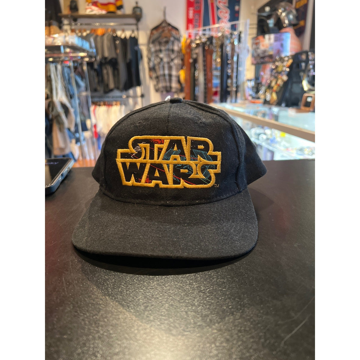 Star Wars Embroidered Logo Snapback Hat Black Adjustable Flat Brim Cap