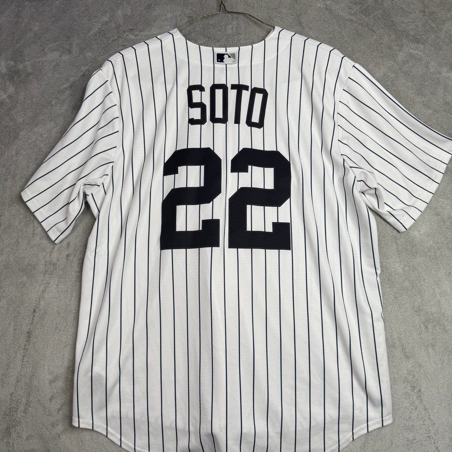 Nike New York Yankees Juan Soto 22 Pinstripe MLB Jersey Mens XL White Navy