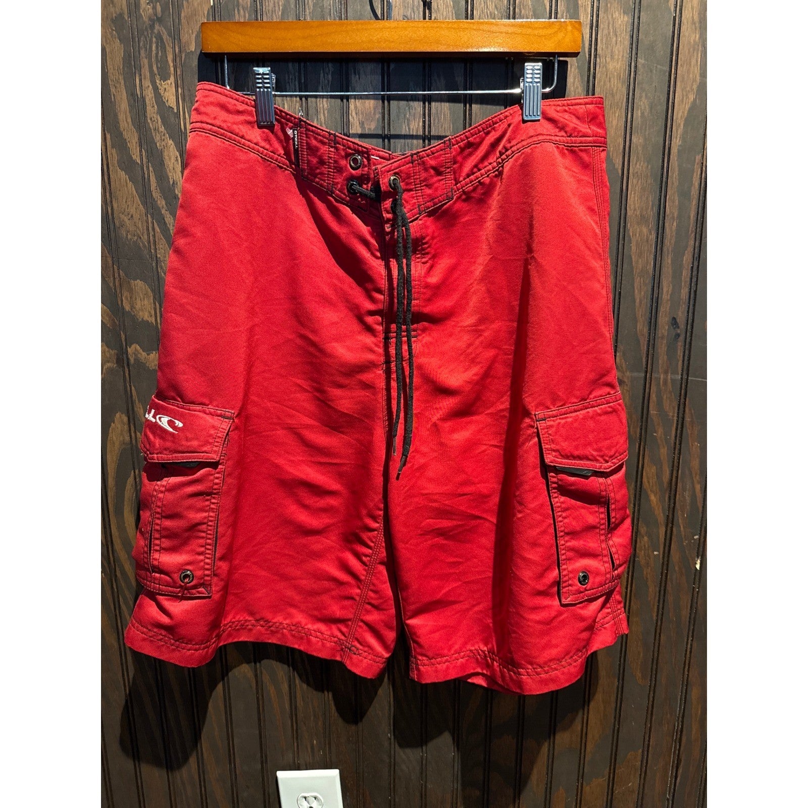 O'Neill Mens Cargo Board Shorts Red Swim Trunks Lace Up Size 32 16x9