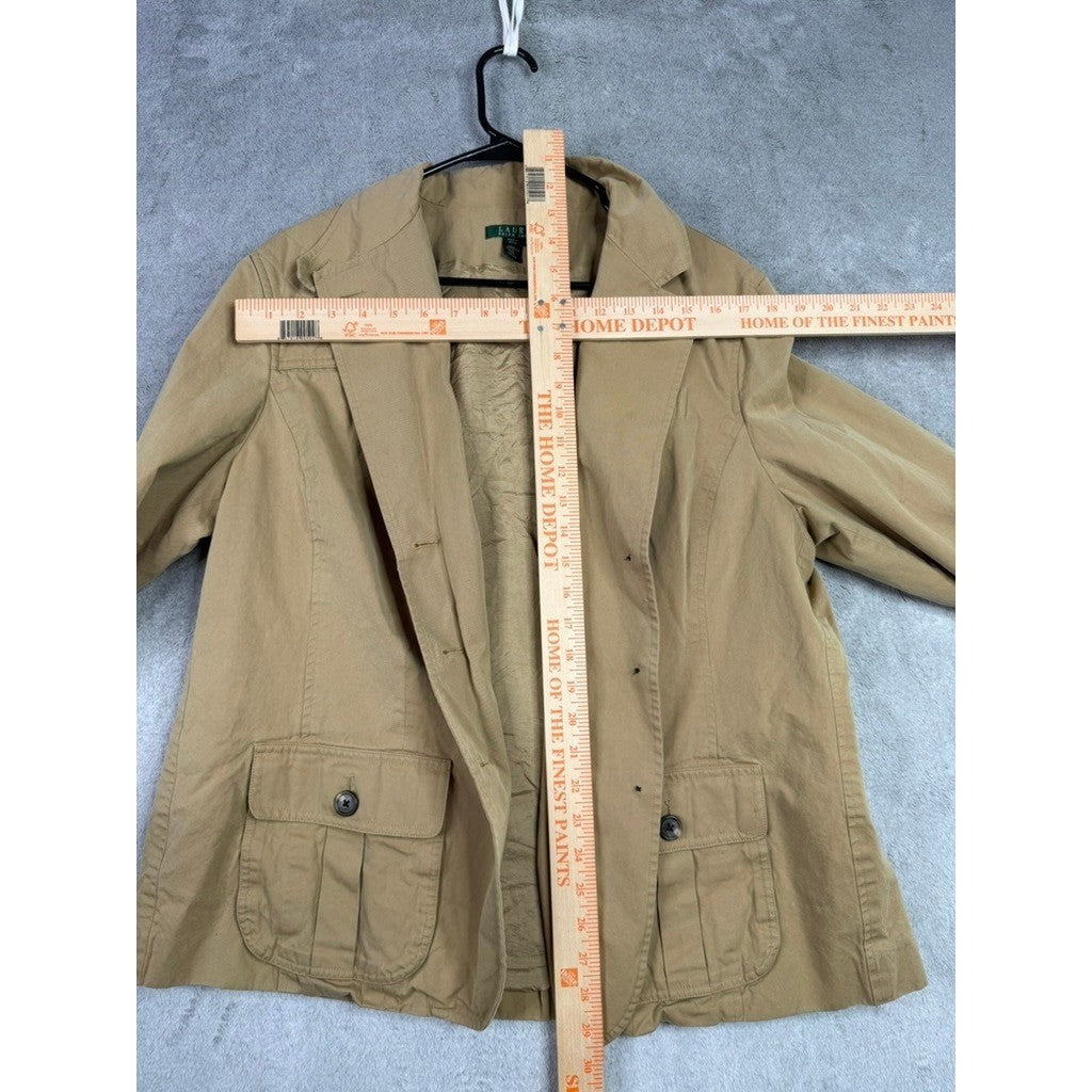 Vintage Lauren Ralph Lauren Tan Cotton Blazer Jacket Women's Plus 2X