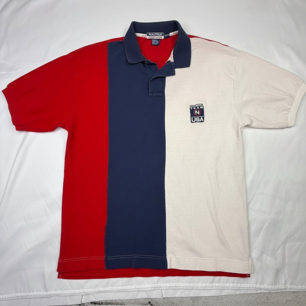 Nautica Competition Polo Shirt Mens XL/TG Colorblock Red Navy White USA
