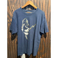 Vintage Style Navy Blue Graphic T-Shirt Guitarist Print Short Sleeve Crewneck