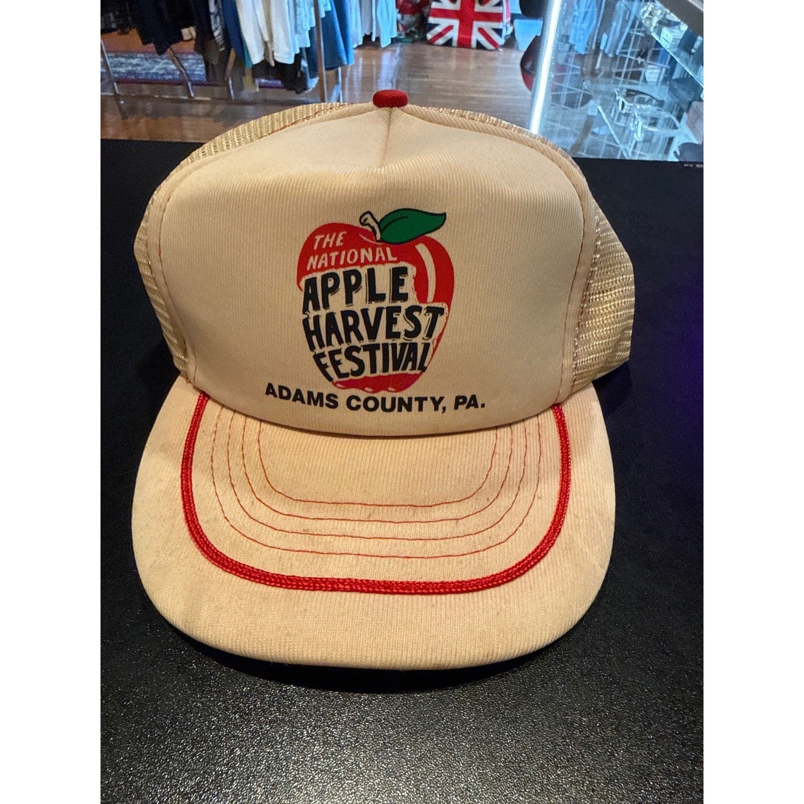 Vintage National Apple Harvest Festival Adams County PA Trucker Hat Corduroy Tan