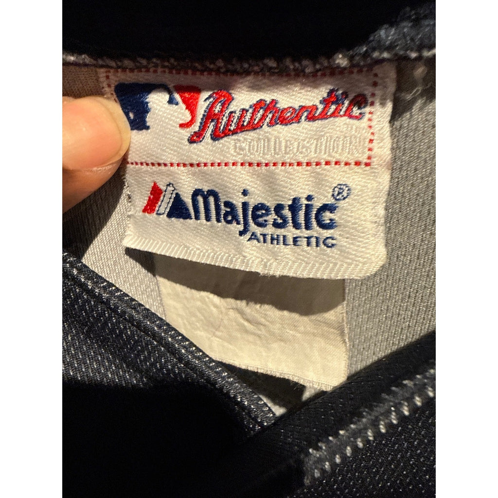 Majestic Atlanta Braves MLB Jersey Navy Blue Henley Short Sleeve Mens Large