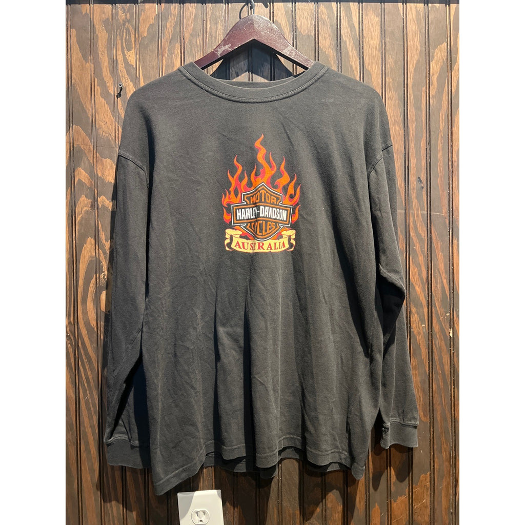 Harley-Davidson Australia Long Sleeve Graphic T-Shirt Faded Black Mens XL 23x27