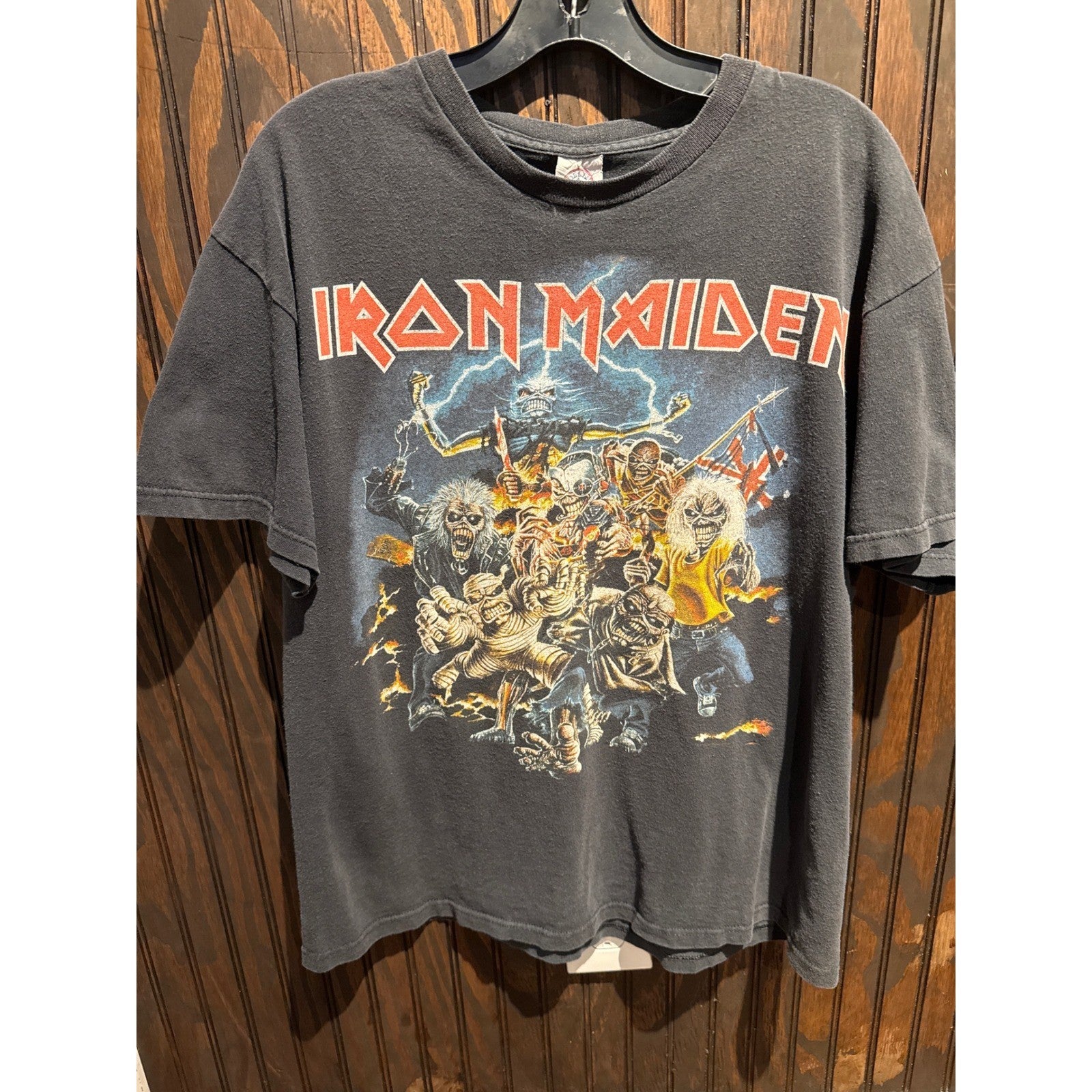 Vintage Iron Maiden Eddie Collage Graphic T-Shirt Faded Black Mens XL 22x26