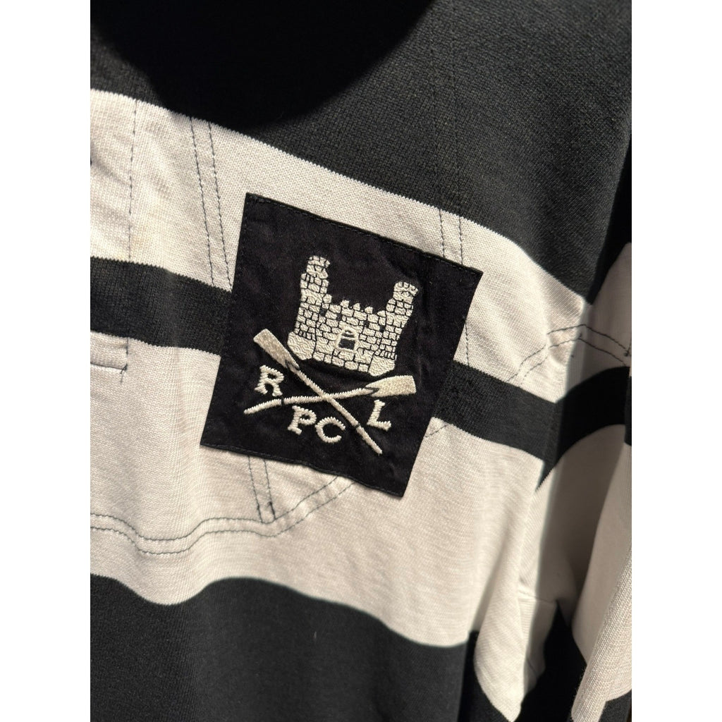 Polo Ralph Lauren Mens Custom Fit Rugby Hoodie Striped RLPC Crest Black White L