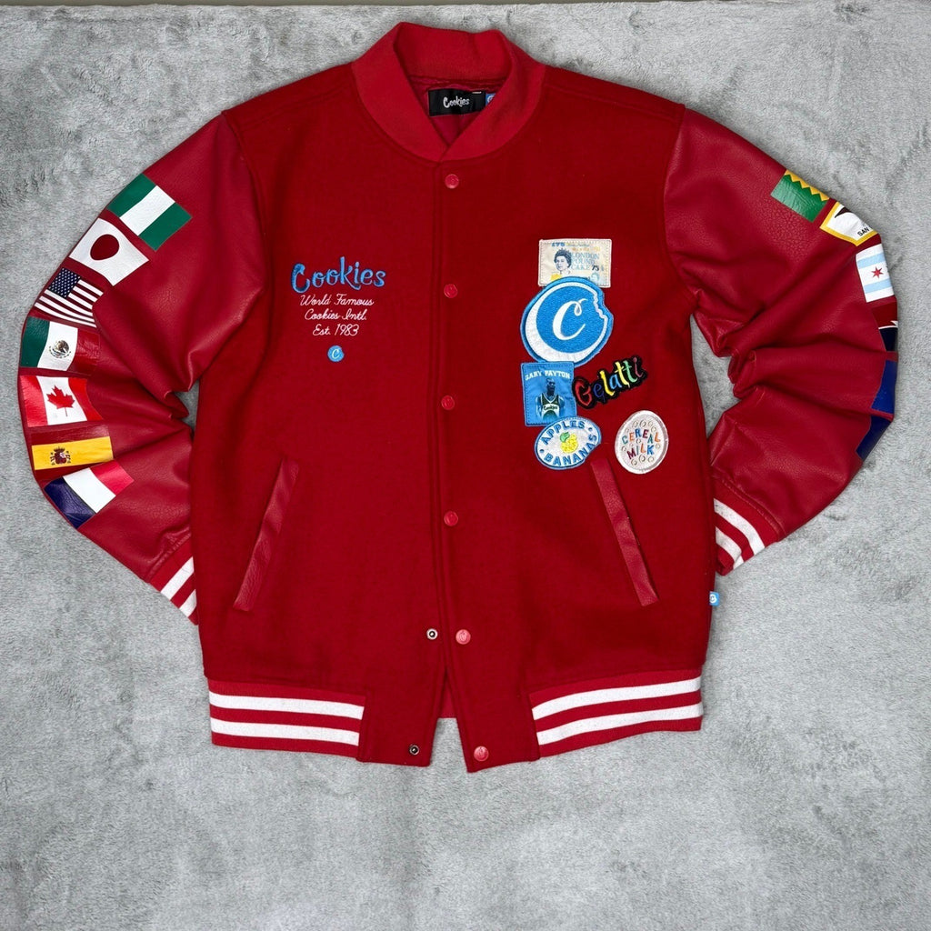 Cookies Varsity Jacket Red Leather Patches World Famous Est 1993 Mens Large
