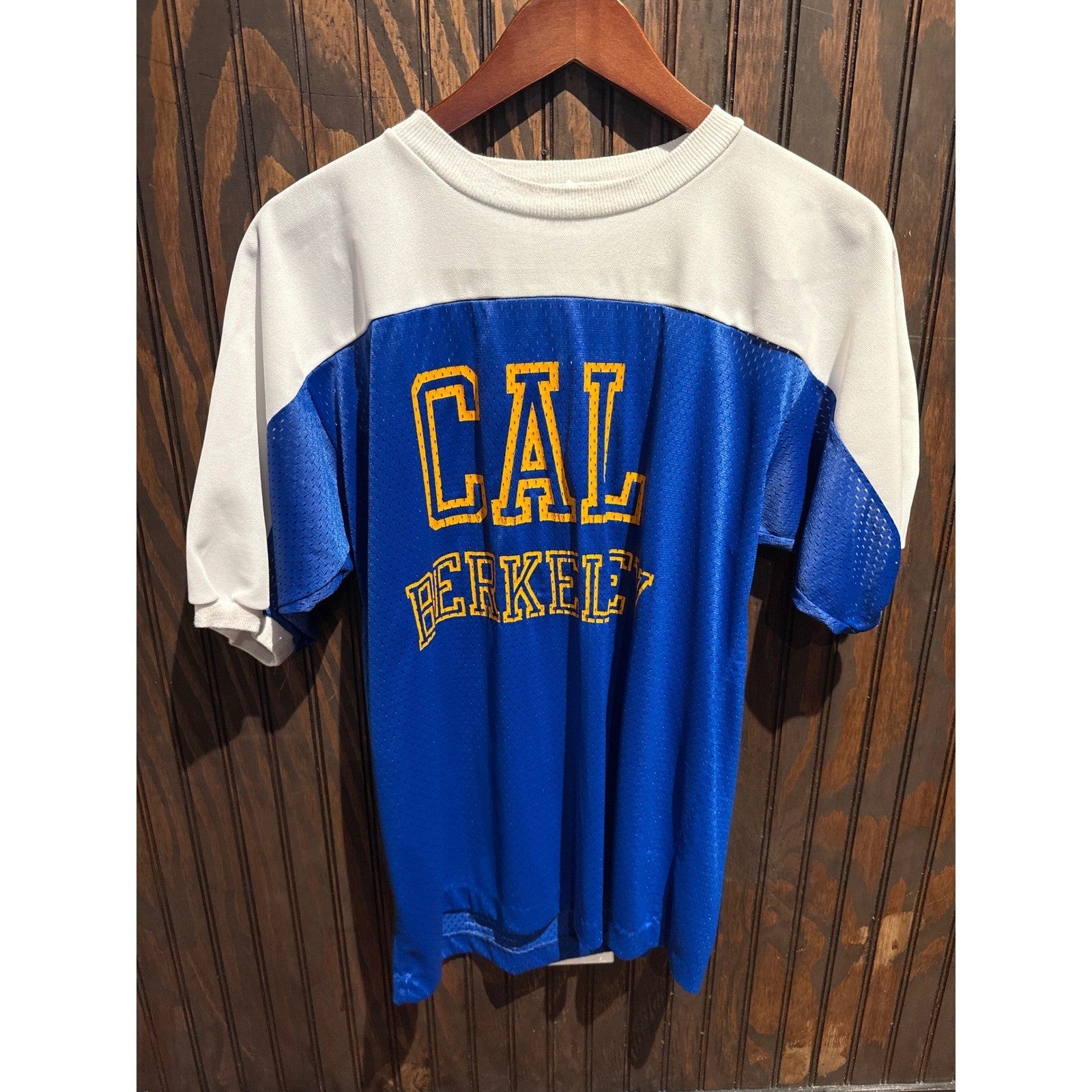 Vintage Cal Berkeley Bears Jersey Mesh T-Shirt Blue White Mens Small Medium