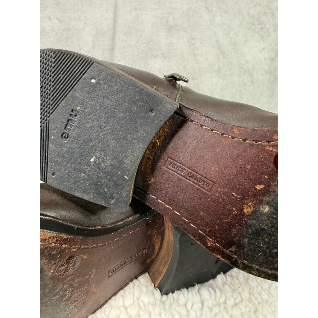 Vince Camuto Brown Leather Slouchy Knee High Boots Buckle Detail Side Zip