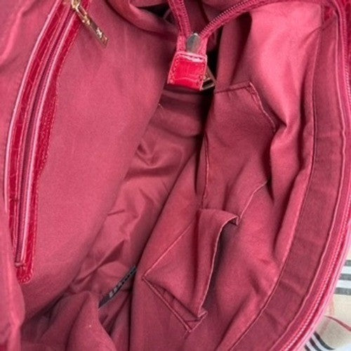 STUDIO BADGLEY MISCHKA Red Croc Embossed Tote Shoulder Bag Gold Hardware