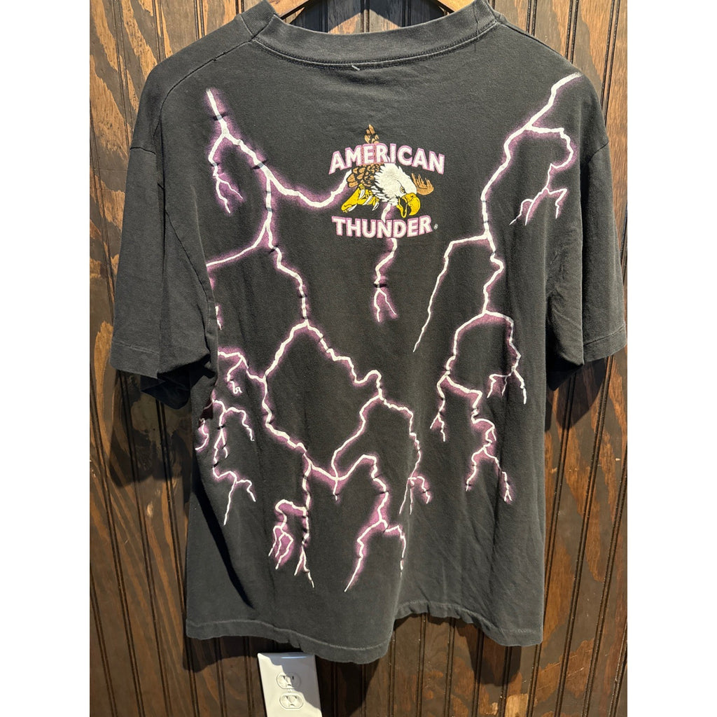 Vintage 90s Biker Dog Lightning Graphic T-Shirt Faded Black Single Stitch 22x28