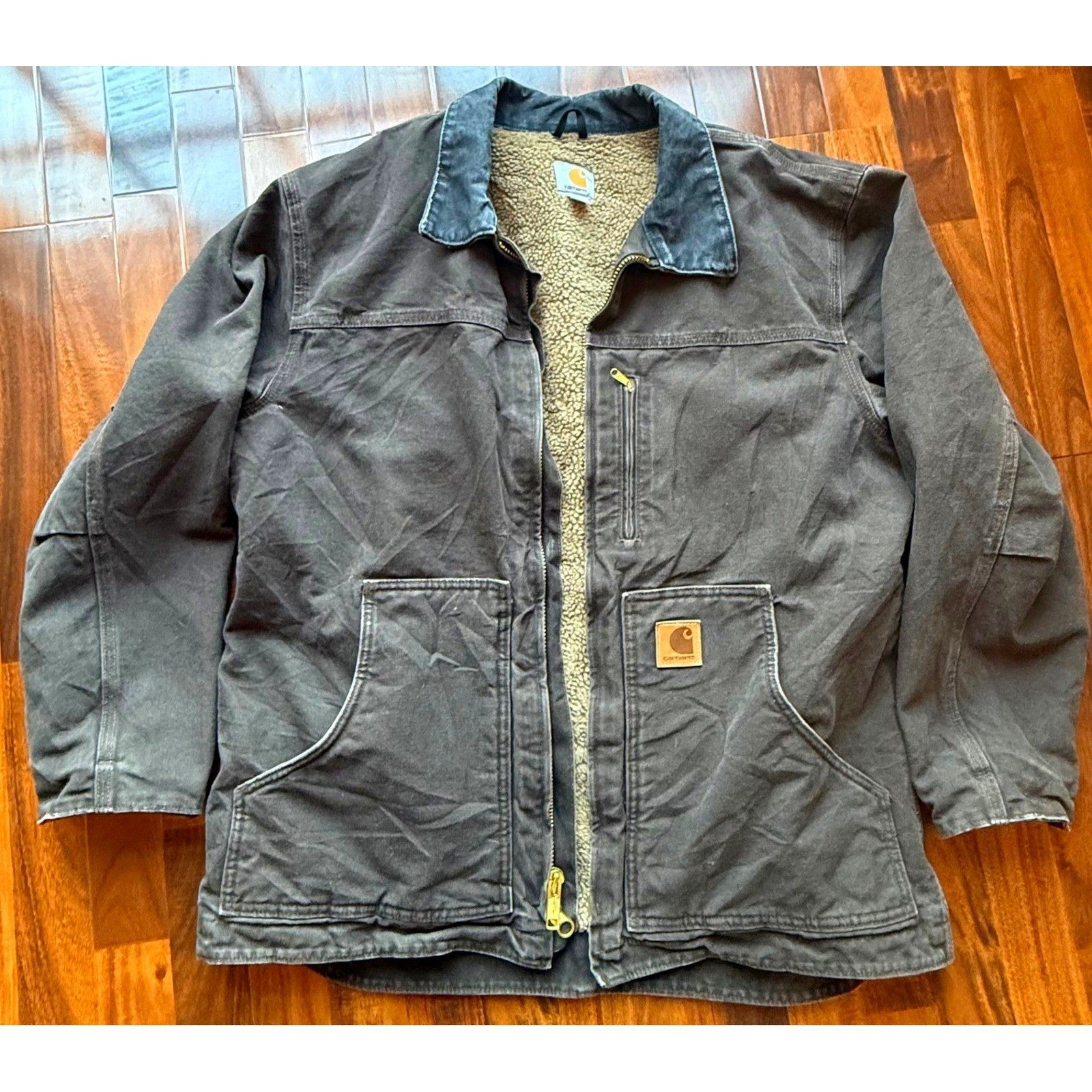 Carhartt Mens C61-DKB Sandstone Ridge Coat Sherpa Lined Dark Brown Large Regular
