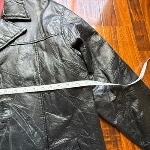 Haband Executive Division Mens Black Patchwork Genuine Leather Car Coat Jacket L