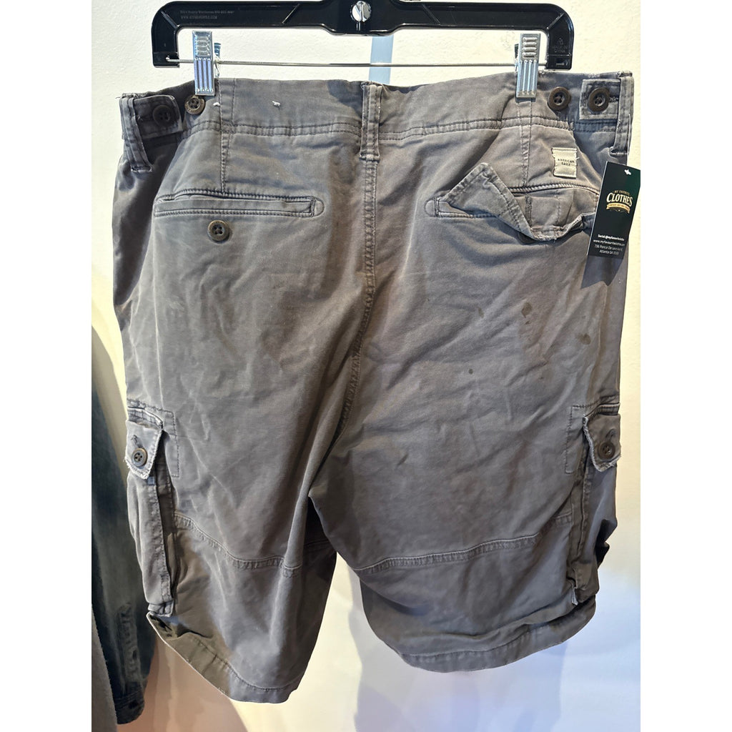 American Eagle Mens Gray Cargo Shorts Distressed Cotton Twill Size 36 18x9