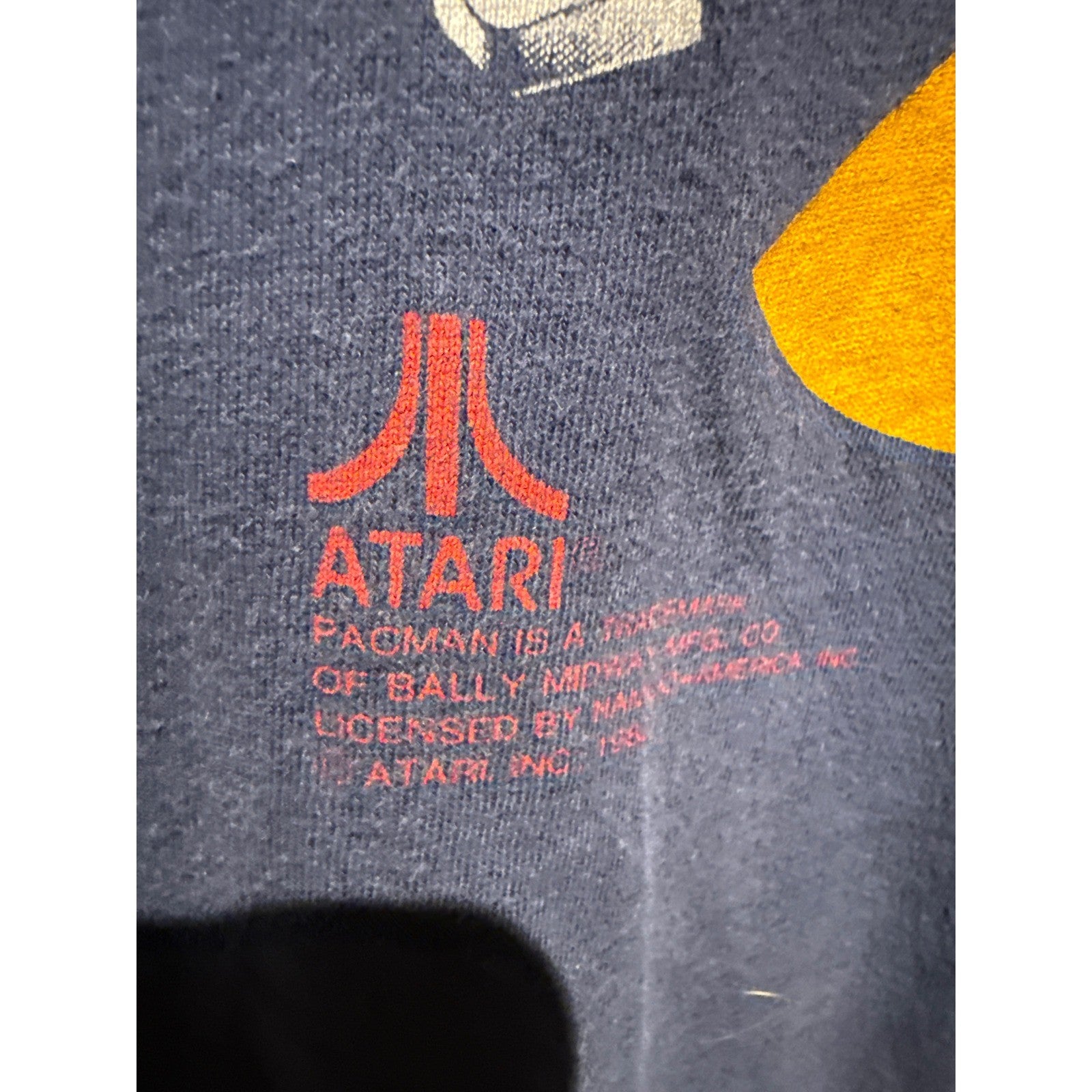Vintage Atari Pac-Man T-Shirt Navy Blue Retro 80s Gaming Graphic Tee 18x25