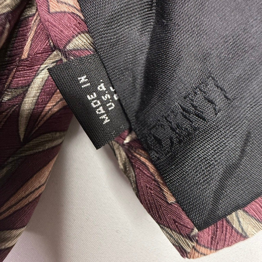 Mens Burgundy Tan Geometric Pattern Silk Necktie Made in USA
