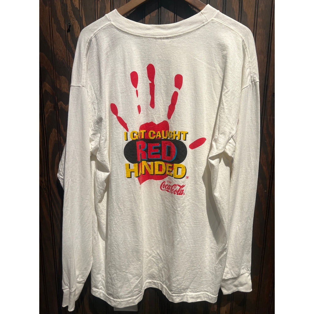 Vintage Coca-Cola I Got Caught Red Handed White Long Sleeve Graphic T-Shirt