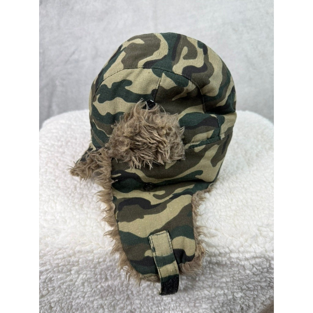 Camo Trapper Hat Ushanka Faux Fur Trim Ear Flaps Winter Warm