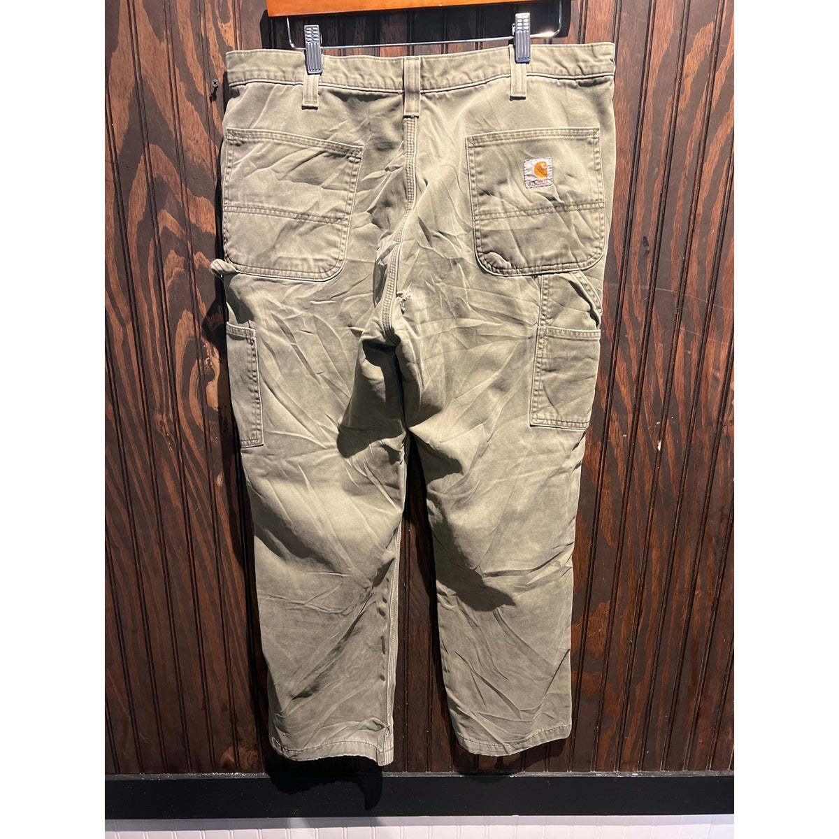 Carhartt Carpenter Pants Olive Green Distressed Utility Workwear 36x29