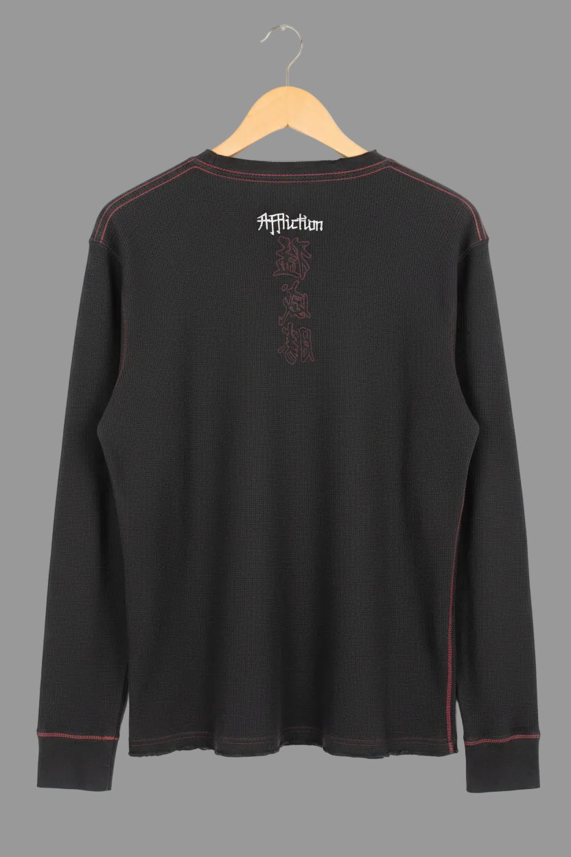 Affliction Live Fast Mens Thermal Shirt Raven Dragon Tattoo Graphic Black XL