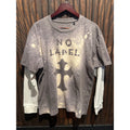 No Label Acid Wash Gothic Cross Layered Thermal Long Sleeve Tee Grey Large