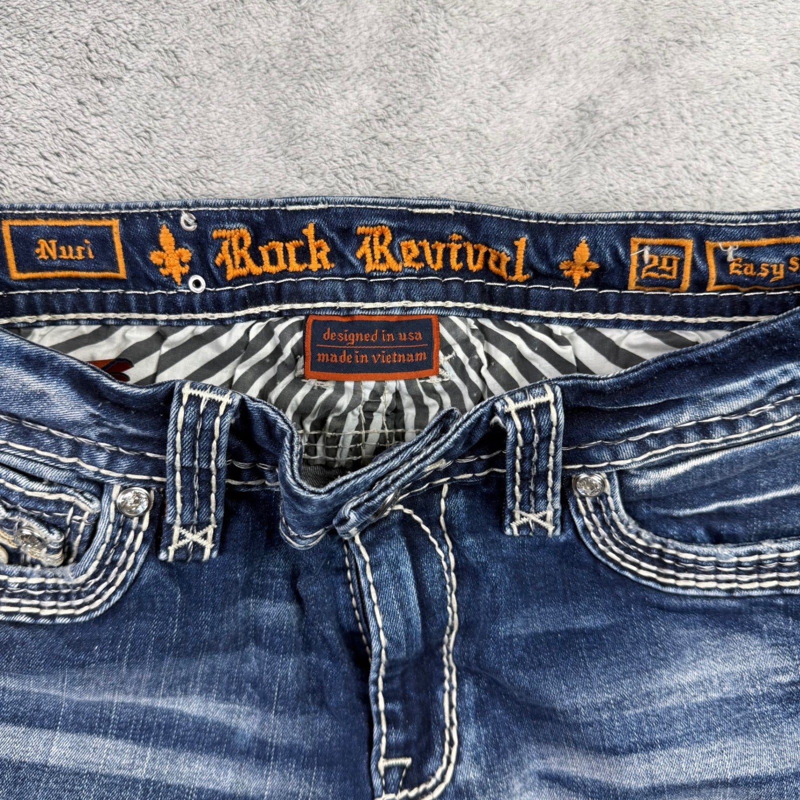 Rock Revival Nuri Easy Skinny Jeans Women's Size 29 Blue Wash Embellished