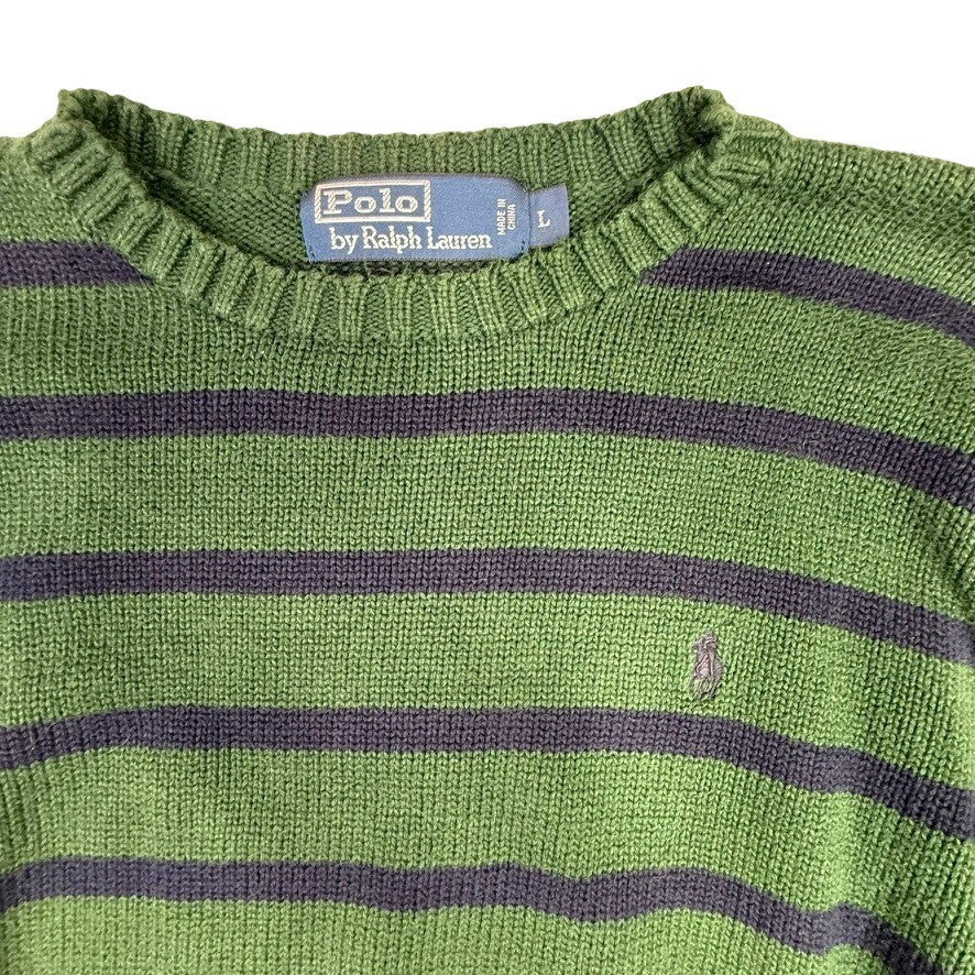 Polo Ralph Lauren Green Navy Striped Crewneck Sweater Mens L