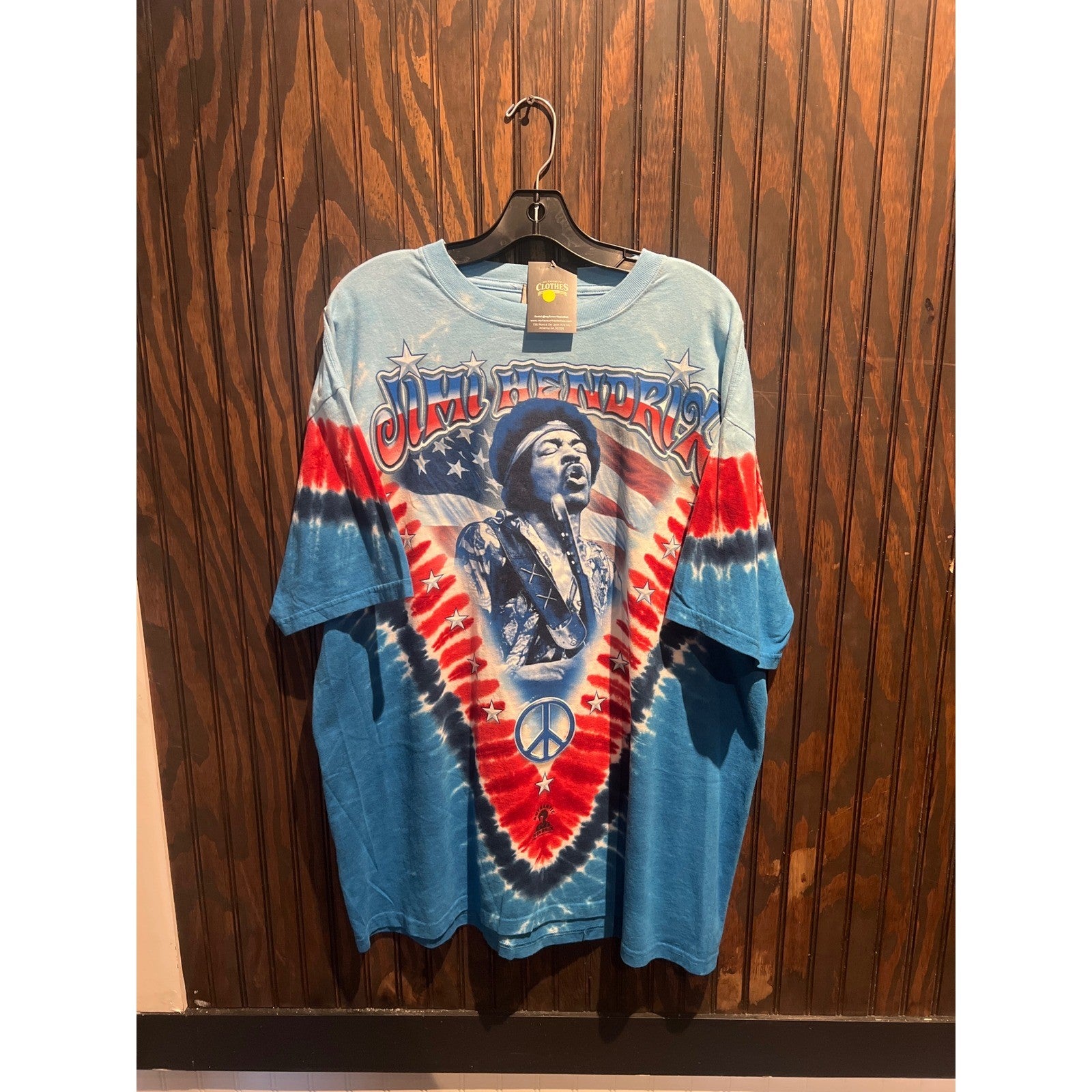 Jimi Hendrix Tie Dye Graphic T-Shirt Blue Red White American Flag Rock Tee 31x23