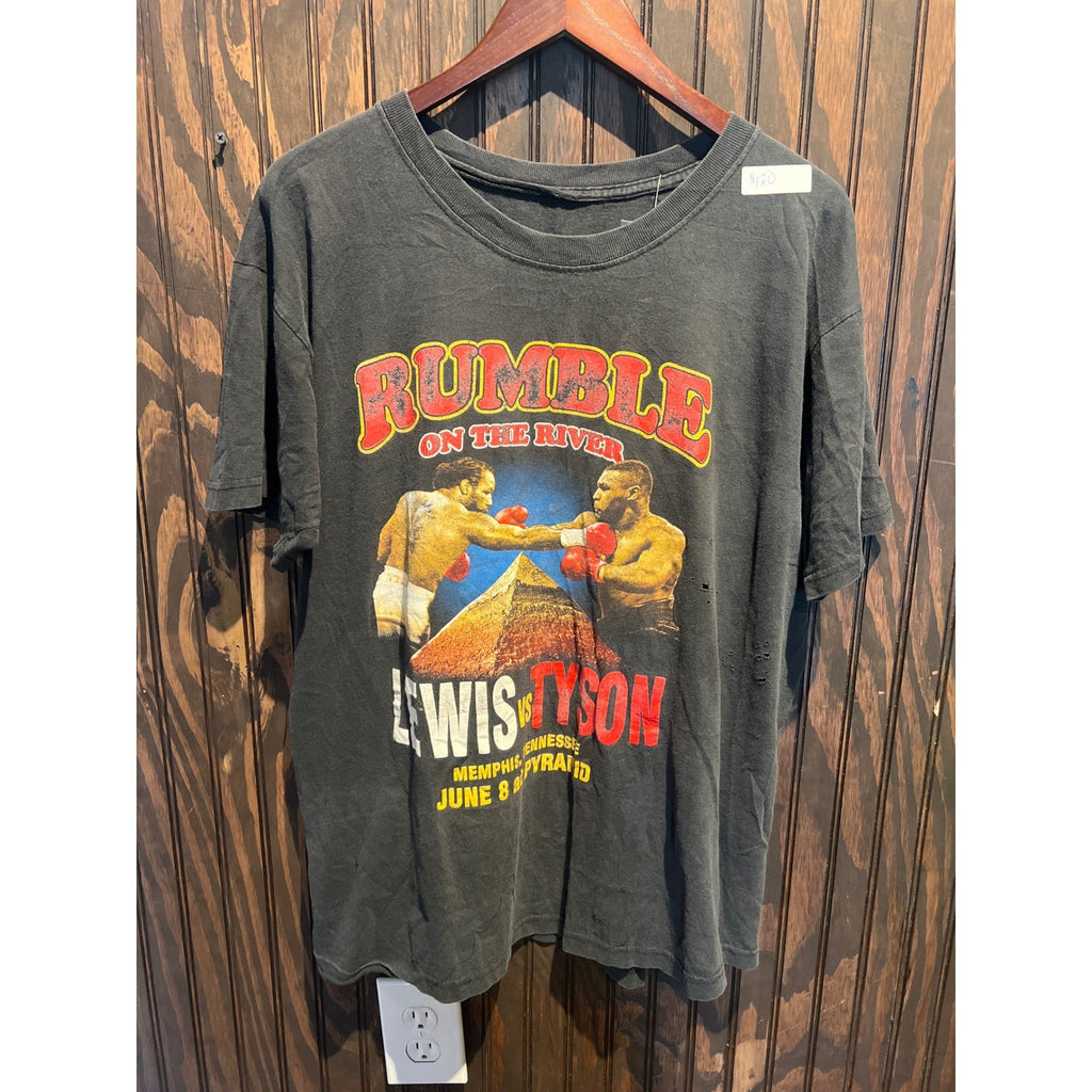 Vintage 2002 Lewis vs Tyson Rumble on the River Boxing T-Shirt Faded Black XL