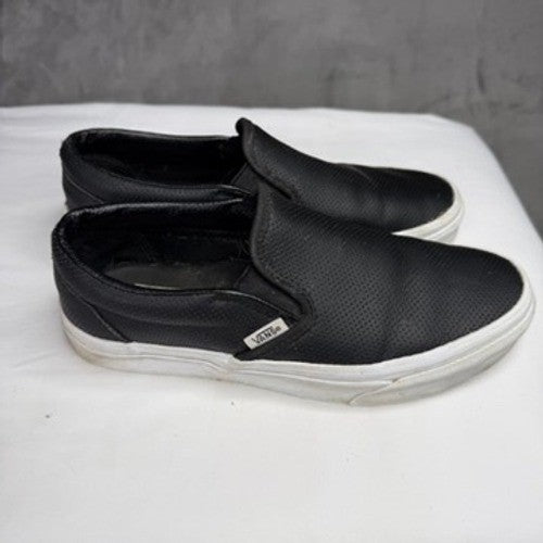 Vans Black Perforated Leather Slip On Sneakers Shoes Mens Size