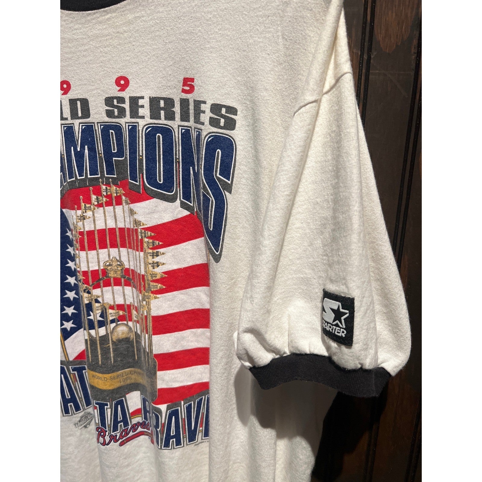 Vintage 1995 Atlanta Braves World Series Champions Starter Ringer T-Shirt XL