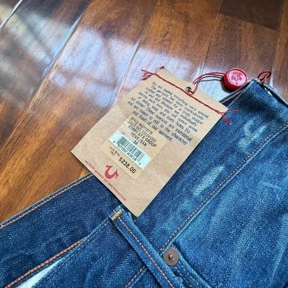 True Religion Bobby Mens 36 Straight Leg Jeans Blue Medium Wash Made in USA NEW