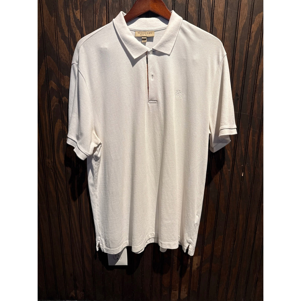 Burberry London England Mens White Cotton Pique Polo Shirt Nova Check Trim XL