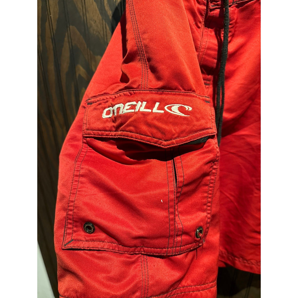 O'Neill Mens Cargo Board Shorts Red Swim Trunks Lace Up Size 32 16x9