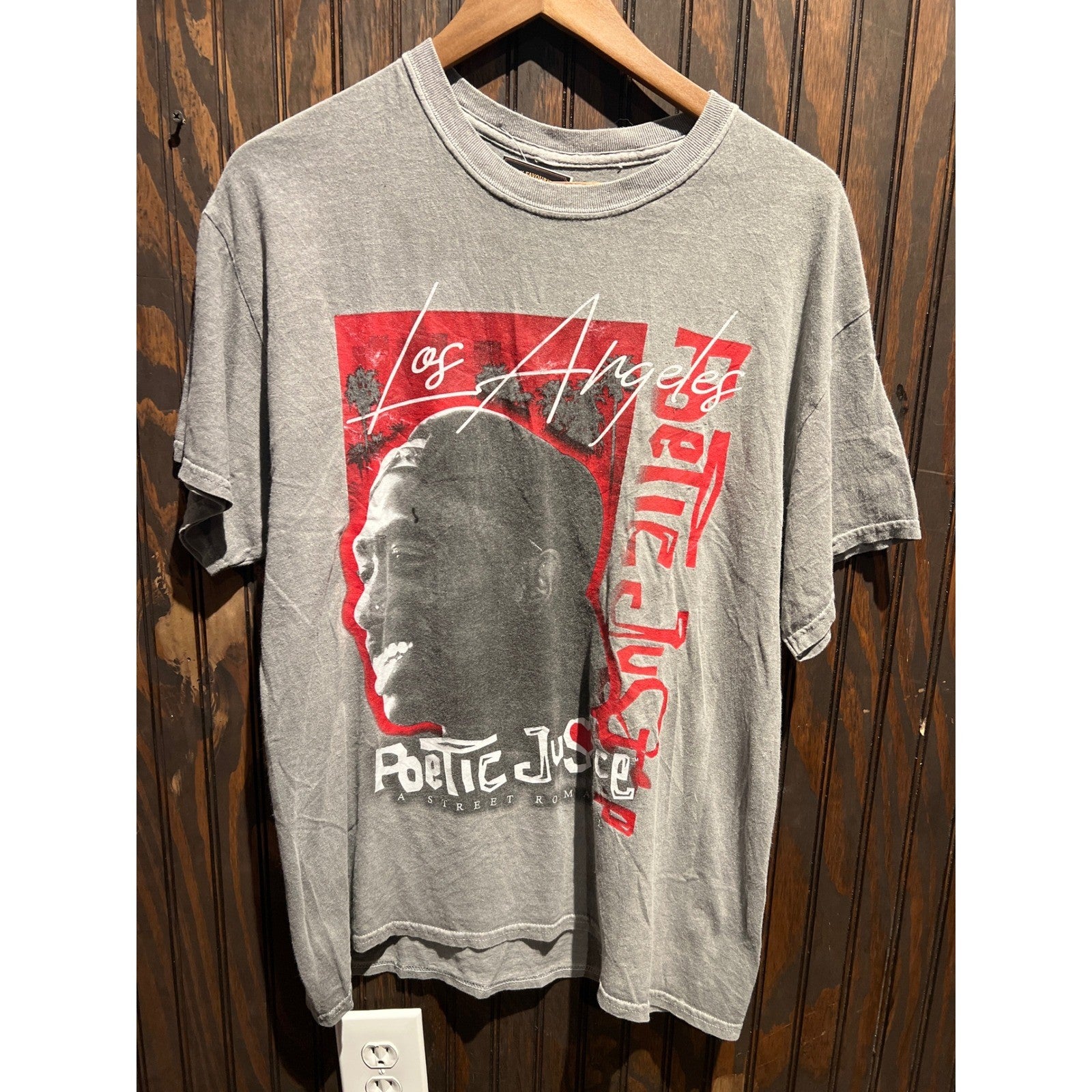 Poetic Justice Tupac Shakur Los Angeles Graphic T-Shirt Gray Mens XL 21x29